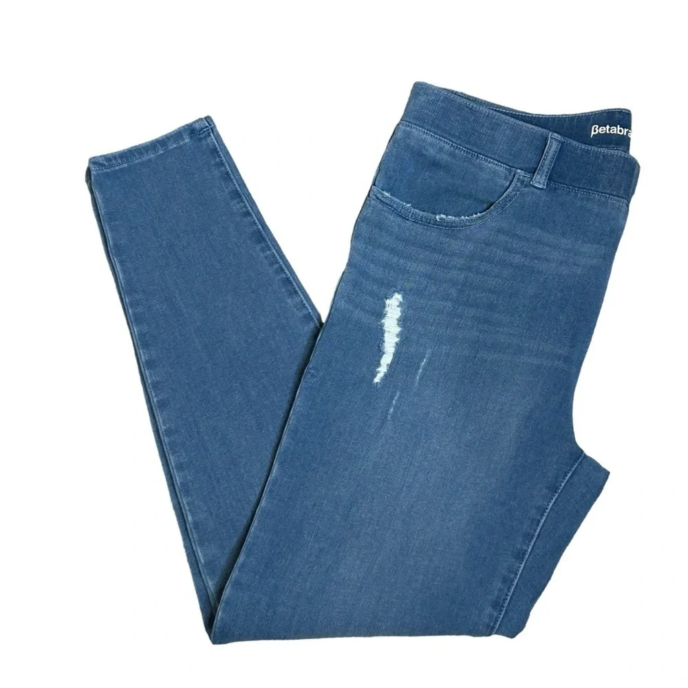 BETABRAND Denim blue jeans Pull on Skinny leg 4 pocket Stretchy Size Large